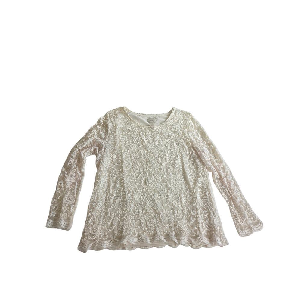 Chicos Cream Lace Long Sleeve Top Size 2 Large